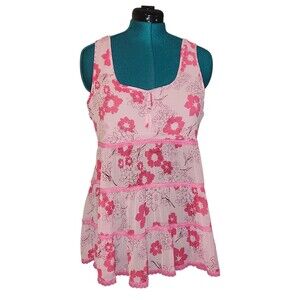 Y2K Victoria’s Secret Floral Empire Waist Cami Size L Babydoll Pretty In Pink